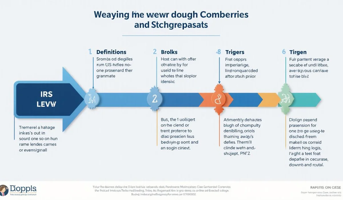 Diagram distinguishing IRS lien versus levy versus wage garnishment with definitions and triggers brand colors