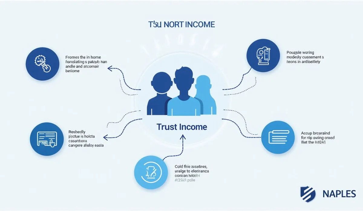 Diagram of trust income flowing to beneficiaries via K 1 with fiduciary filing Form 1041 brand colors